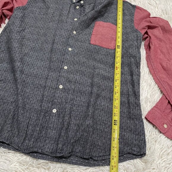 Frank & Oak Men's Button Up Shirt Textured XXL Gray Red - Picture 9 of 12